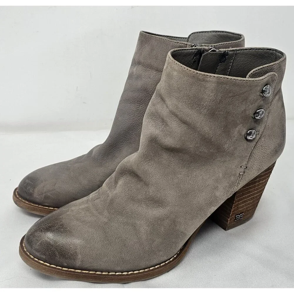 Sam Edelman Mariella Soft Leather Booties Gray Taupe Ankle Zip Up Size 7M